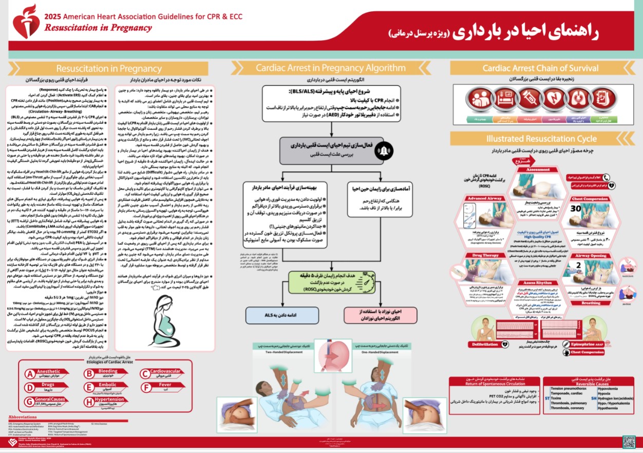 پوسترهای جدید احیای قلبی ریوی CPR 2025 , پوستر احیا 2025 , احیای نوزاد 2025 , احیای کودک 2025 , احیای مادر باردار 2025